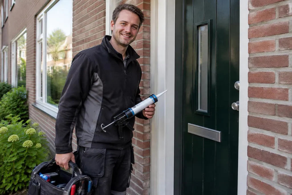 Vakman van Kitbedrijf Amstelveen bij de voordeur van een woning
